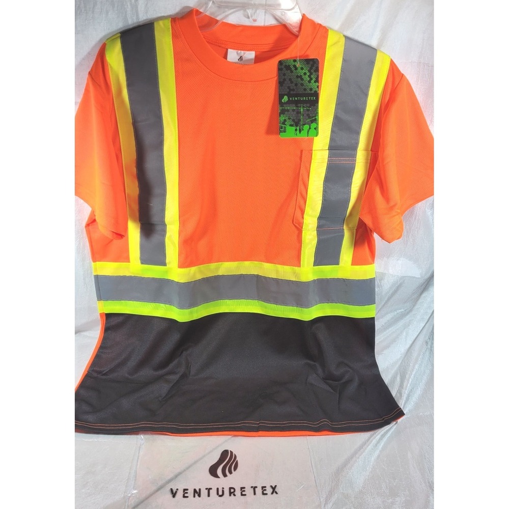 Venturetex Short Sleeve Hi-Vis Reflective Safety Work Shirt #MS205 - Orange - M